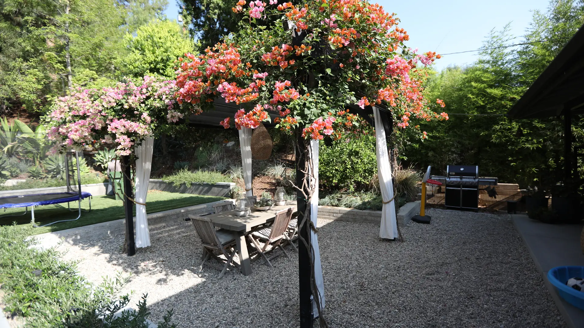 Landscaping with Flowering Pergola and Dining Patio in Mar Vista CA